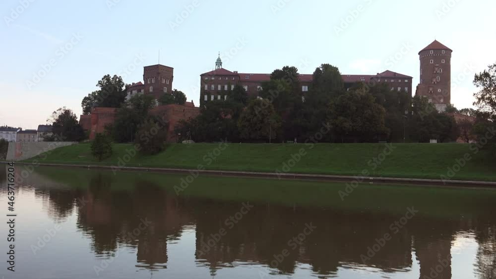 Aerial view of Old Town in Krakow, Poland. Wawel Hill with Castle and historical buildings surrounded by Vistula River Aerial view of Old Town in Krakow, Poland. Wawel Hill with Castle and historical buildings surrounded by Vistula River