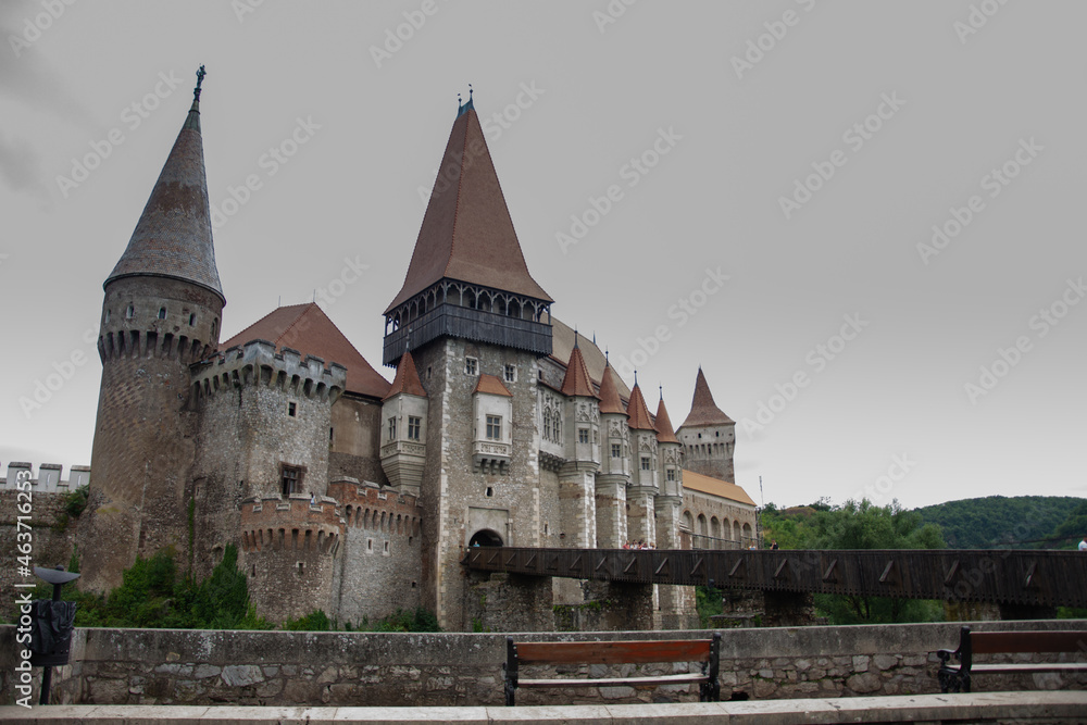 ROMANIA , Corvin Castle, Hunyadi Castle or Hunedoara Castle, july 2021 Transylvania, 
