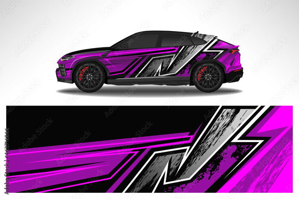Car wrap design race livery vehicle decal vector. Graphic abstract stripe racing background kit designs for vehicle, race car, rally, adventure and livery Car wrap design race livery vehicle decal vector. Graphic abstract stripe racing background kit designs for vehicle, race car, rally, adventure and livery