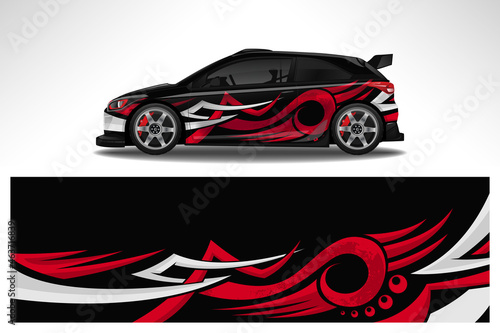 Car wrap design race livery vehicle decal vector. Graphic abstract stripe racing background kit designs for vehicle  race car  rally  adventure and livery