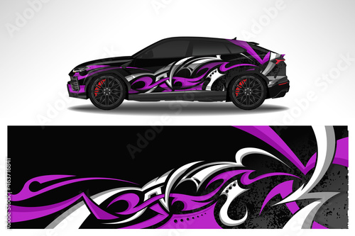 Car wrap design race livery vehicle decal vector. Graphic abstract stripe racing background kit designs for vehicle  race car  rally  adventure and livery