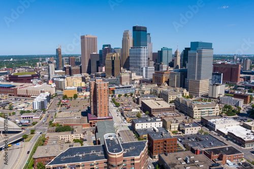 Aerial view of the Minneapolis, MN skyline.