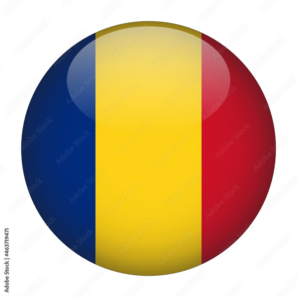 Fototapeta premium Romania 3D Rounded Country Flag button Icon