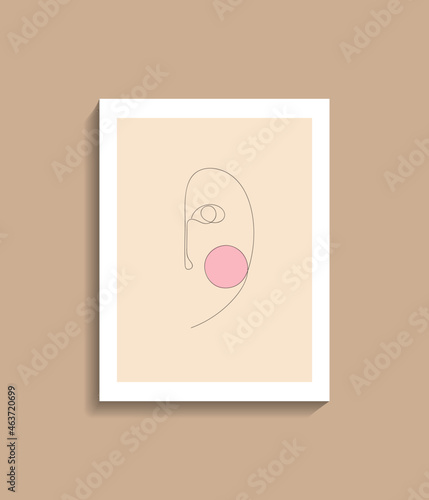 one line art drawing, hand painted, Continuous line vector half face, trendy abstract poster illustration and modern minimalist