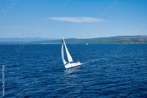 Coast of the Adriatic Sea in a resort in Croatia. Sailing yacht ride