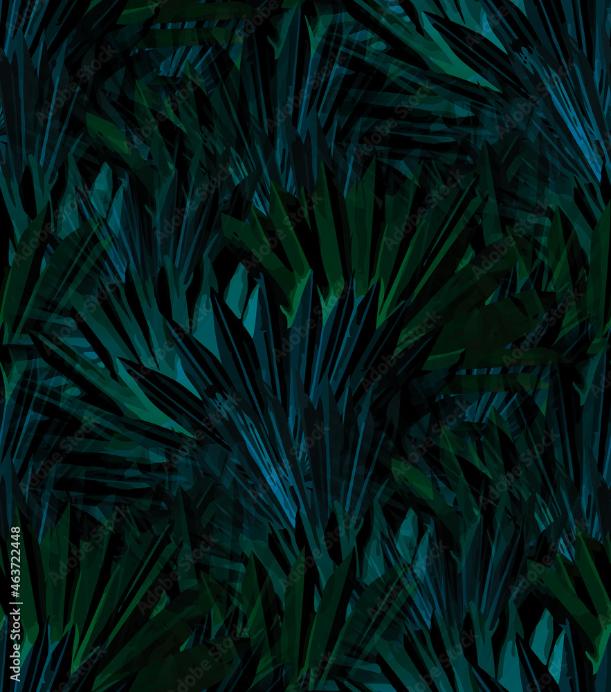 Obraz premium Deep teal and bottle green palm leaf seamless print pattern