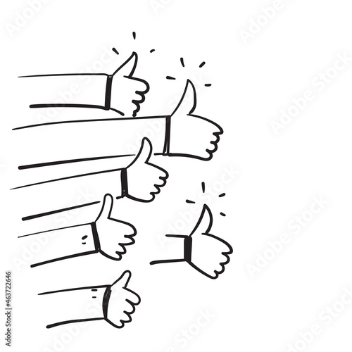 hand drawn doodle people audience thumb up illustration vector isolated