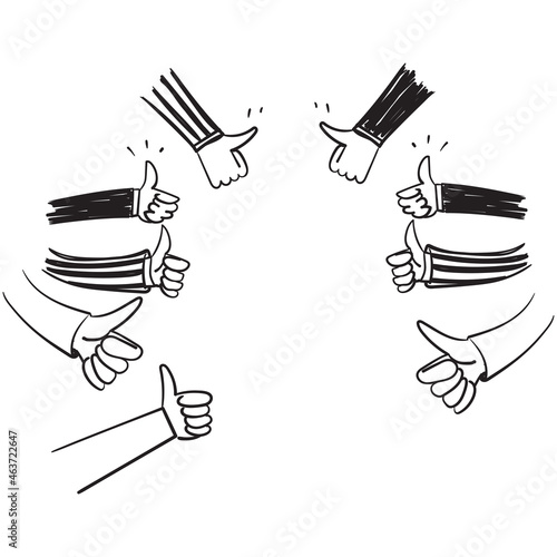 hand drawn doodle people audience thumb up illustration vector isolated
