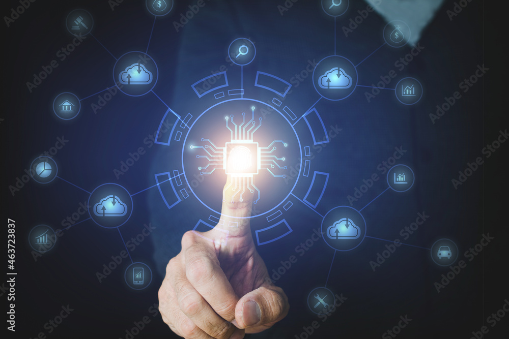 Business man touch button, Digital transformation technology strategy. Business man touch button, Digital transformation technology strategy.