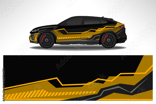 Car wrap design race livery vehicle decal vector. Graphic abstract stripe racing background kit designs for vehicle  race car  rally  adventure and livery