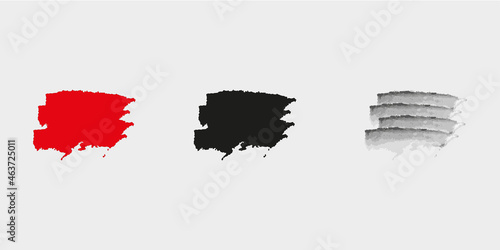 Paint brush stroke set. Red, black and gray color. Abstract picture. Design elements. Vector illustration. Stock image.