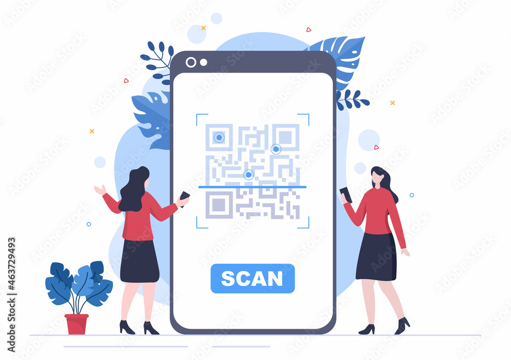 QR Code Scanner for Online Payment, Electronic Pay and Money Transfer on Smartphone with App in Hand. Background Vector Illustration QR Code Scanner for Online Payment, Electronic Pay and Money Transfer on Smartphone with App in Hand. Background Vector Illustration