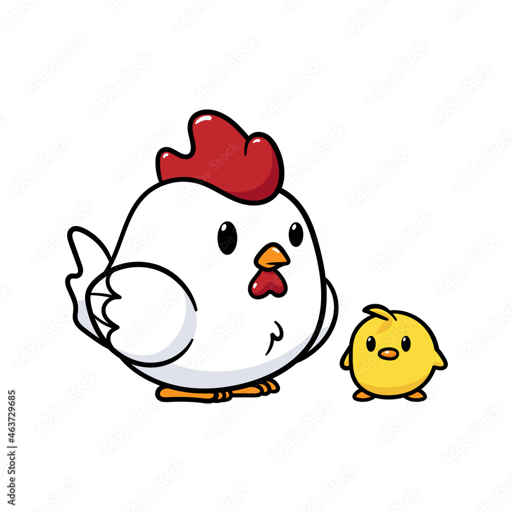 Cartoon Chicken and Chick Illustration