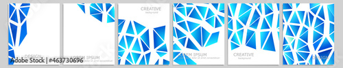 Set of vector cover notebook design. Abstract blue minimal triangles halftone template design for notebook paper, copybook brochures, book, magazine. Planner and diary cover for print