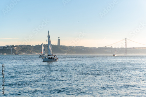 sailing boats at the sea in Lisbon, Portugal