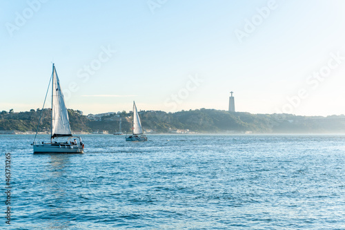 sailing boats at the sea in Lisbon, Portugal