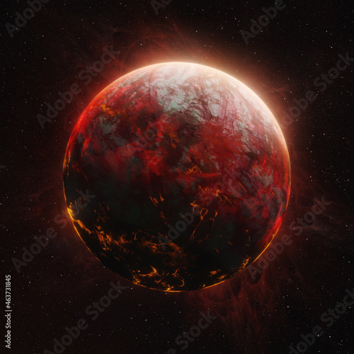 Fire planet burning in space photo