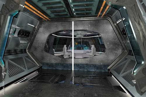 Spaceship control lab. 3D Rendering-Illustration.