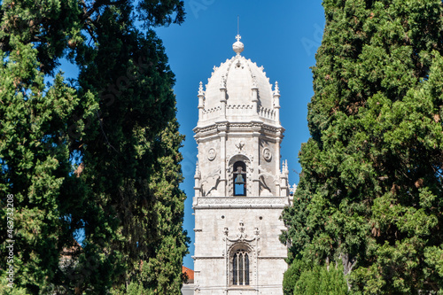 Sine of Jerónimos Monastery garden view in Portugal