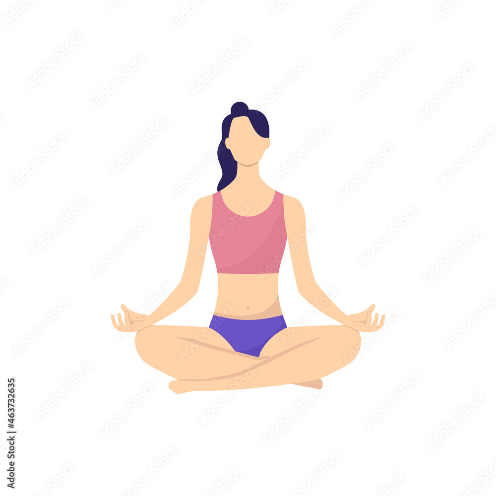 Mujer meditando. Yoga. Concepto de ejercicios de relajación, salud y meditación. Mujer saludable. Ilustración vectorial Mujer meditando. Yoga. Concepto de ejercicios de relajación, salud y meditación. Mujer saludable. Ilustración vectorial