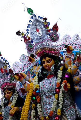 Hindu goddess Ma Durga against white background.
