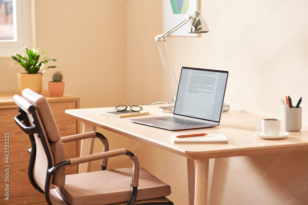 Desk with stationery and laptop Desk with stationery and laptop