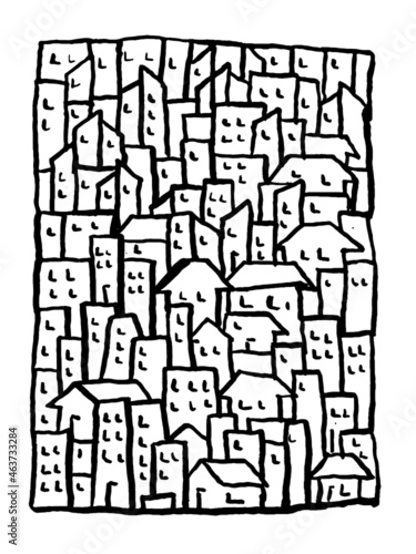Ilustração vetorial em simples estilo plano geométrico mínimo - paisagem urbana com edifícios, - fundo abstrato para imagens de cabeçalho para sites, banners, capas