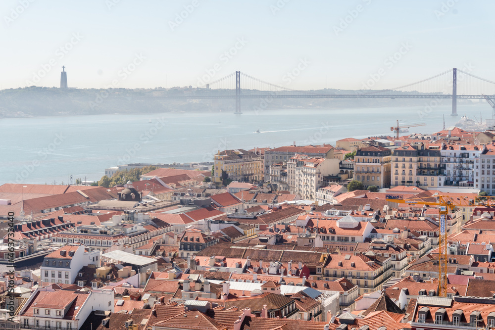 Panoramic view of Lisbon and the 25 de Abril bridge