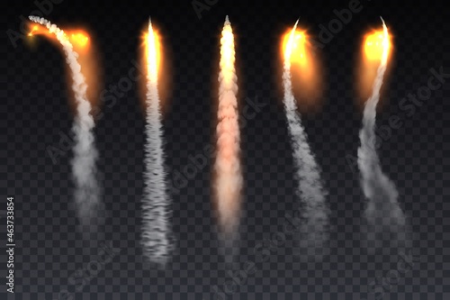 Fotografie, Obraz Rocket fire smoke trails, spacecraft startup launch, space jet fire flames