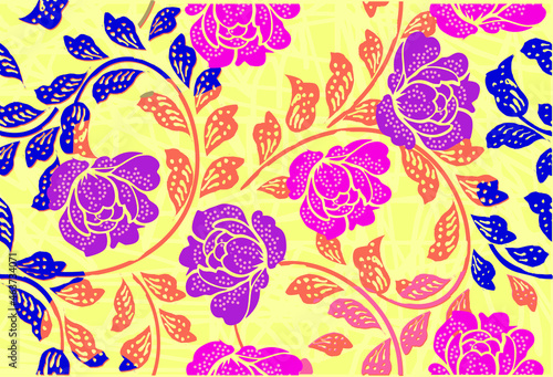 Indonesian batik motif with a very distinctive Rose plant pattern. Exclusive vector for design