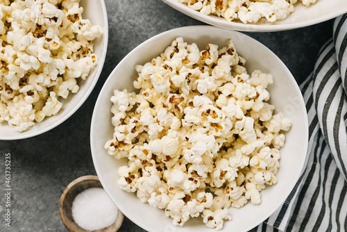 Buttered and salted popcorn overhead