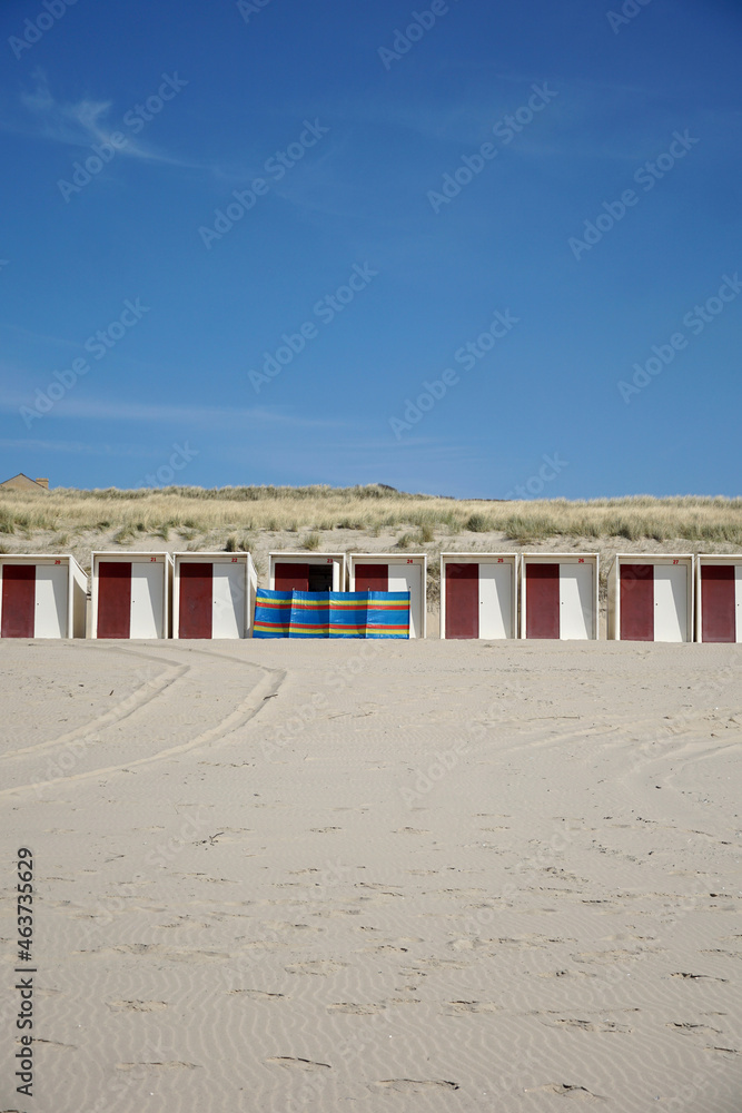 Windbreak and cabins on beach Windbreak and cabins on beach
