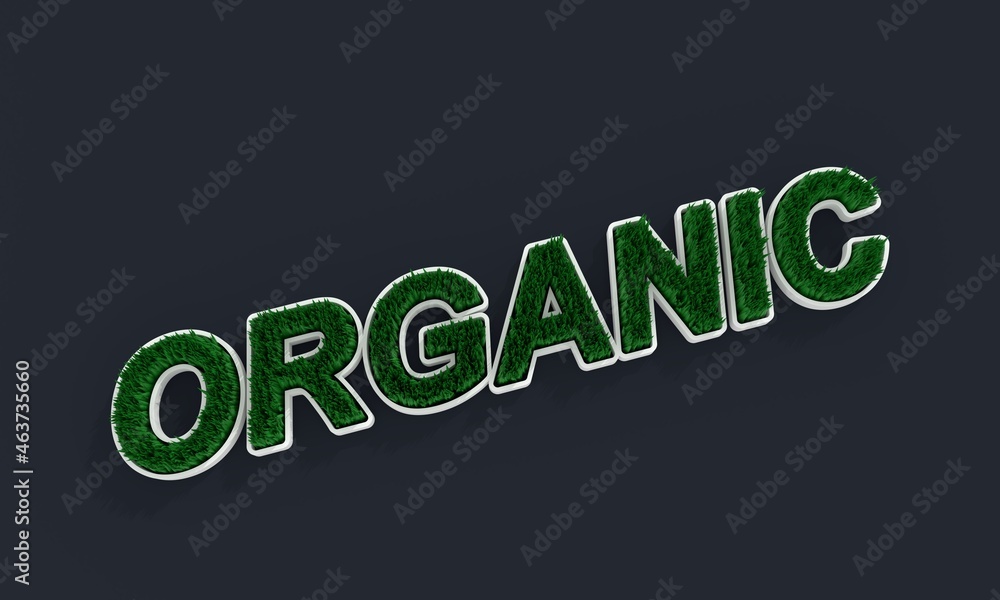 3d green grass and organic single word