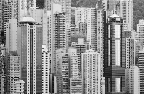 Exterior of high rise buildings in downtown district of Hong Kong city