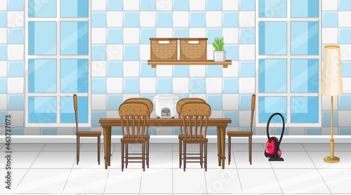 Dining room interior design with furniture