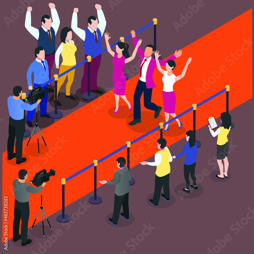 Celebrities on red carpet 3d isometric vector illustration concept for banner, website, landing page, ads, flyer template