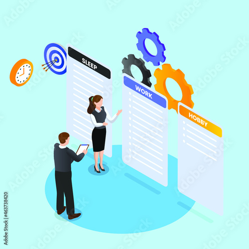 Work and life balance 3d isometric vector illustration concept for banner, website, landing page, ads, flyer template