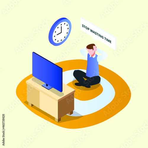 Stop wasting time 3d isometric vector illustration concept for banner, website, landing page, ads, flyer template