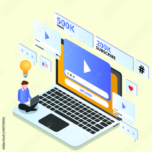 Internet video content creator 3d isometric vector illustration concept for banner, website, landing page, ads, flyer template