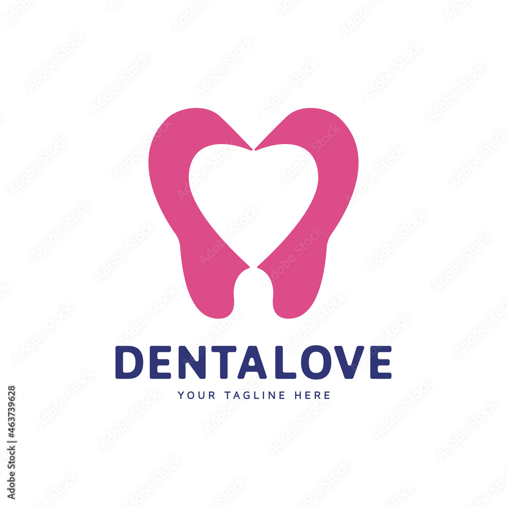 Dental and love with negative space style logo design