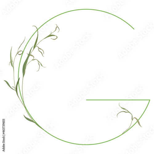 Beautiful letter G with green branches. Floral font. Artistic alphabet with botanical motifs. Isolated vector illustration.