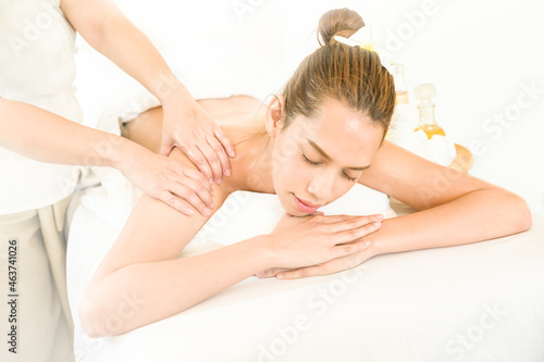 Woman having massage in the spa salon, relaxing and body care , skincare, Health care concept.