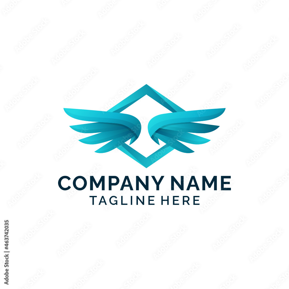 Obraz premium Flying wing technology blue gradient futuristic company logo design