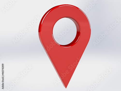 LOCATION pin glossy red arrow. The concept of tagging a sign landmark needle tip to create a route search. Isolated on white background 3D rendering 3D. – Illustration  