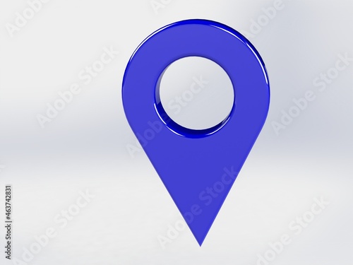 LOCATION pin glossy blue arrow. The concept of tagging a sign landmark needle tip to create a route search. Isolated on white background 3D rendering 3D. – Illustration  