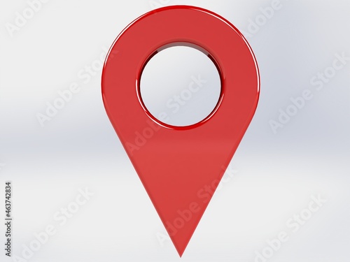 LOCATION pin glossy red arrow. The concept of tagging a sign landmark needle tip to create a route search. Isolated on white background 3D rendering 3D. – Illustration  