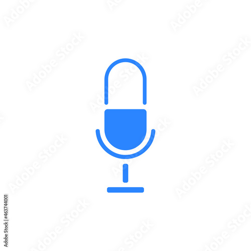 blue microphone icon, Podcast icon, voice recording. Retro microphone vector image.