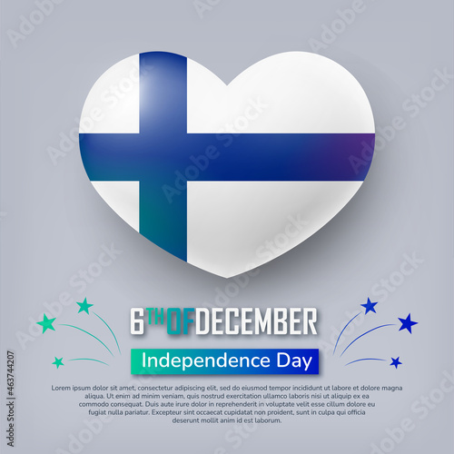 6th of December Finland Independence Day backdrop with heart. Happy Finnish national holiday banner, greeting card, poster in patriotic colors realistic vector illustration