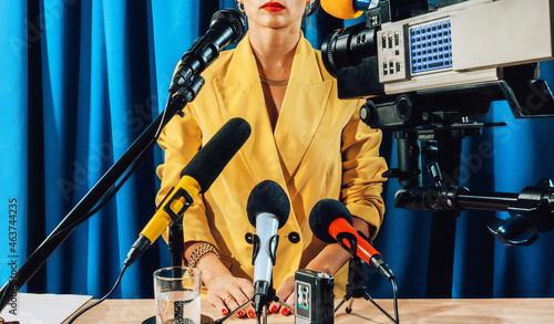 Female Speaker in studio . photo