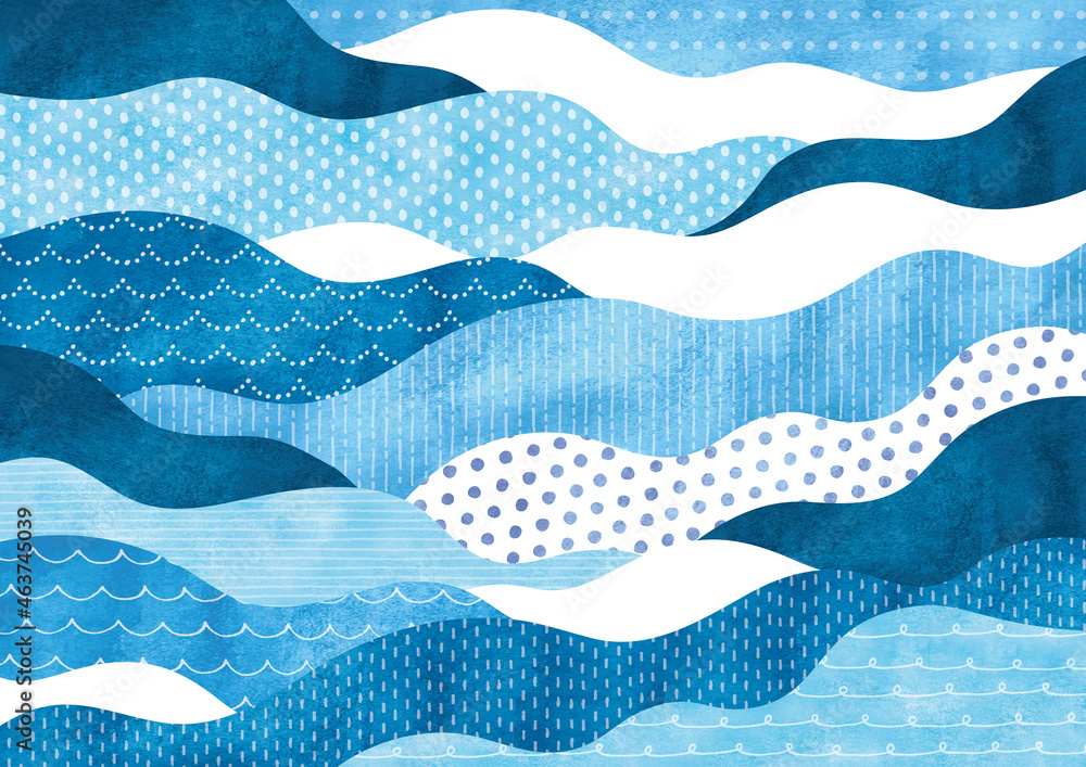ポップな模様の波柄水彩青 Stock イラスト | Adobe Stock